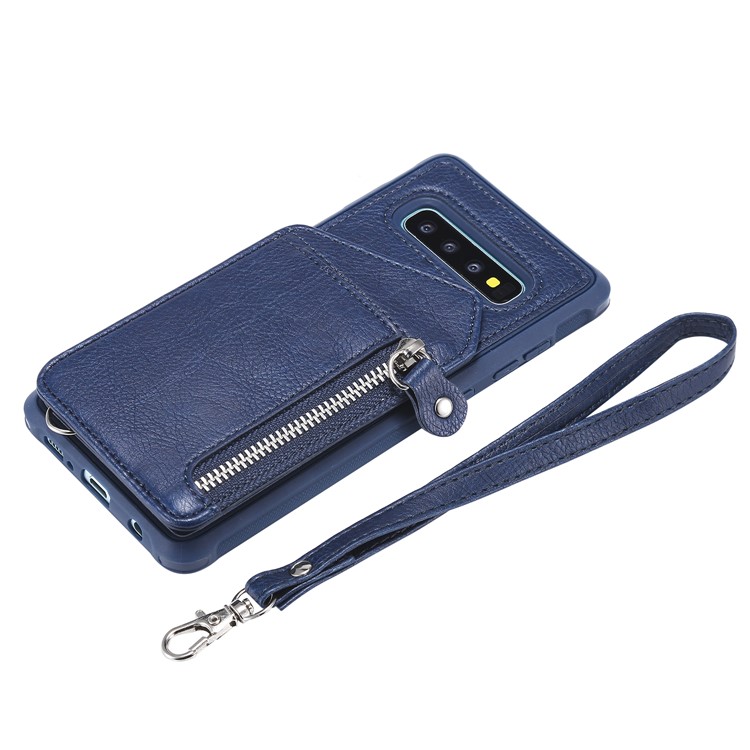 TPU+PU Leather Zipper Kickstand Leather Protection Casing for Samsung Galaxy S10 Plus - Blue-7