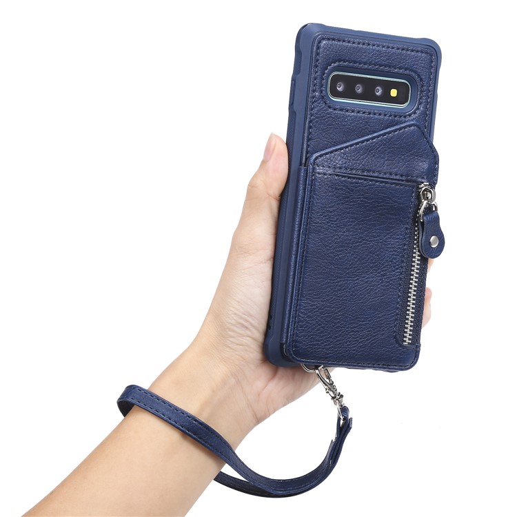 TPU+PU Leather Zipper Kickstand Leather Protection Casing for Samsung Galaxy S10 Plus - Blue-8