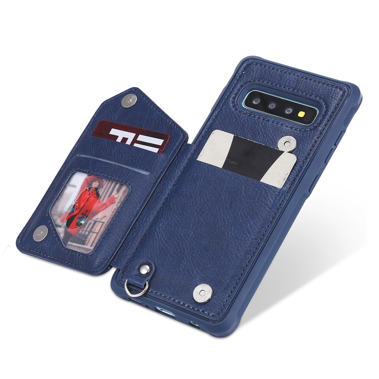 TPU+PU Leather Zipper Kickstand Leather Protection Casing for Samsung Galaxy S10 Plus - Blue-9