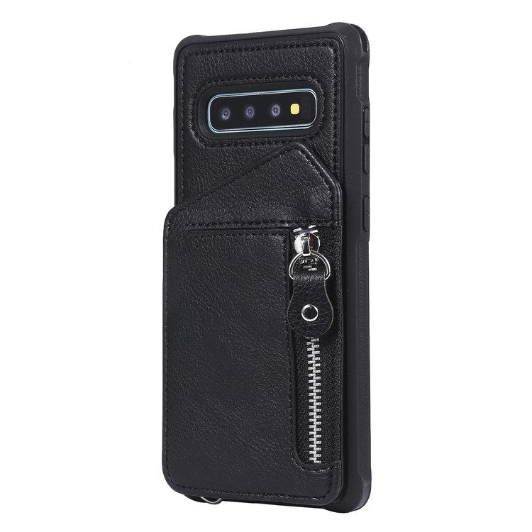 TPU+PU Leather Zipper Kickstand Leather Protection Casing for Samsung Galaxy S10 Plus - Black-2