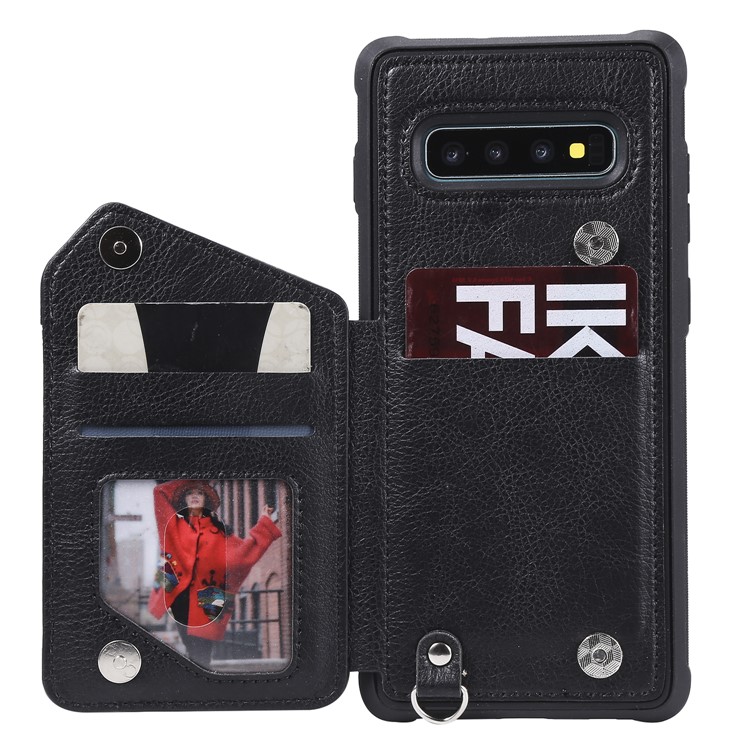 TPU+PU Leather Zipper Kickstand Leather Protection Casing for Samsung Galaxy S10 Plus - Black-4