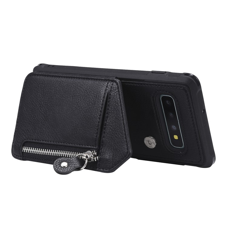 TPU+PU Leather Zipper Kickstand Leather Protection Casing for Samsung Galaxy S10 Plus - Black-5