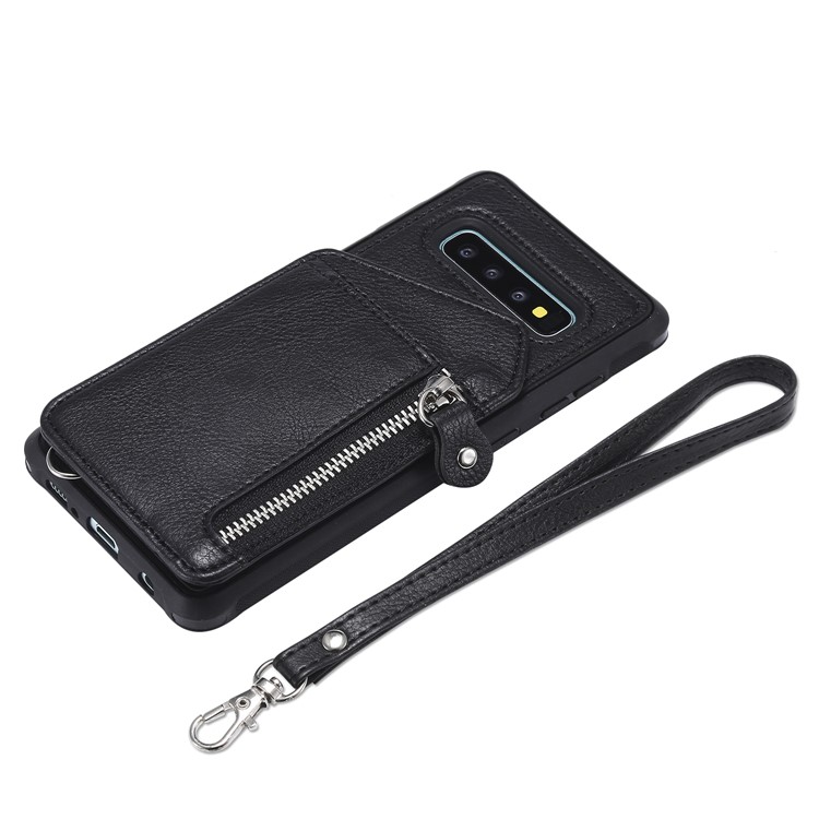 TPU+PU Leather Zipper Kickstand Leather Protection Casing for Samsung Galaxy S10 Plus - Black-7