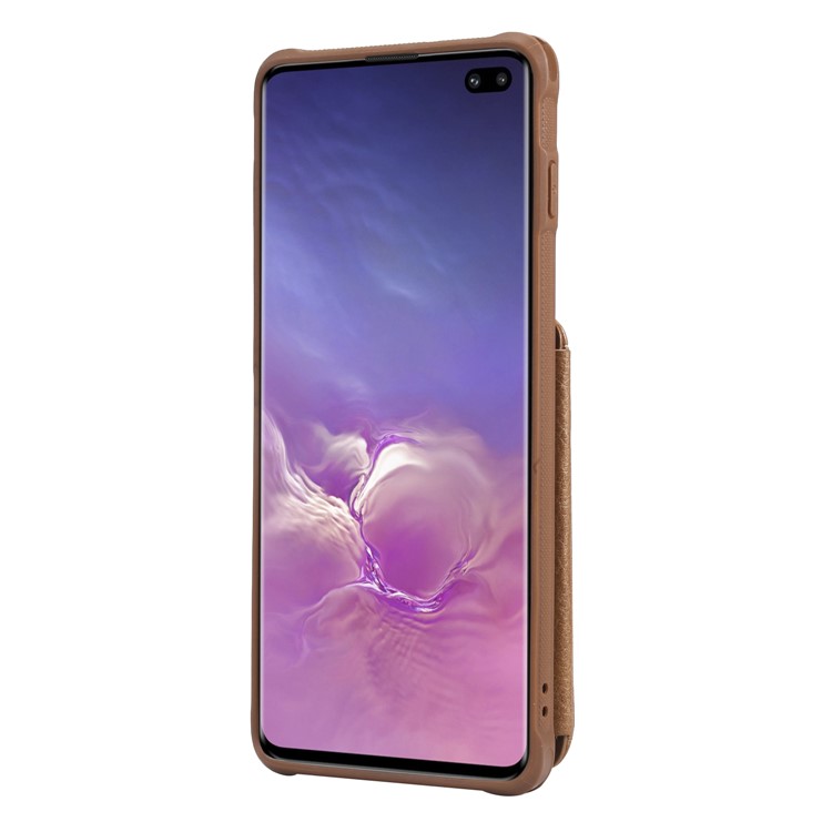 TPU+PU Leather Zipper Kickstand Leather Protection Casing for Samsung Galaxy S10 Plus - Brown-3