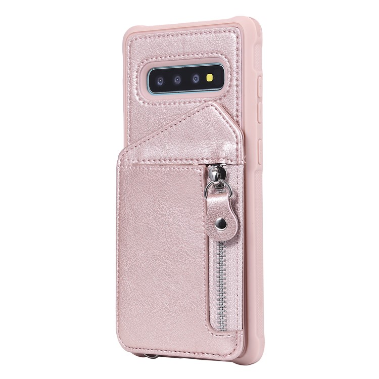 TPU+PU Leather Zipper Kickstand Leather Protection Casing for Samsung Galaxy S10 Plus - Rose Gold-2