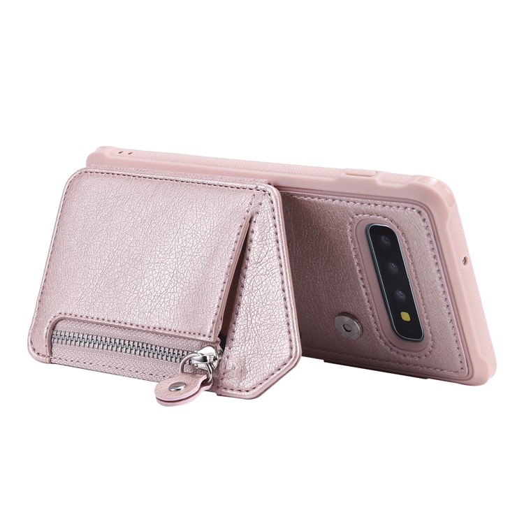 TPU+PU Leather Zipper Kickstand Leather Protection Casing for Samsung Galaxy S10 Plus - Rose Gold-5