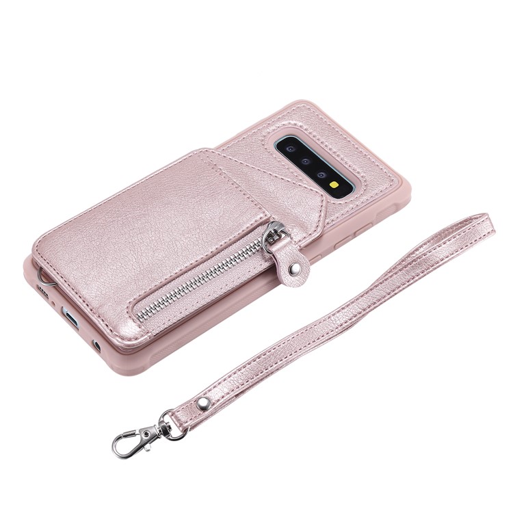 TPU+PU Leather Zipper Kickstand Leather Protection Casing for Samsung Galaxy S10 Plus - Rose Gold-7