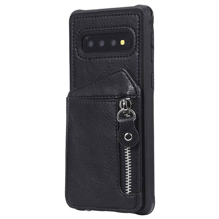 TPU+PU Leather Zipper Kickstand Leather Protection Casing for Samsung Galaxy S10 - Black-2