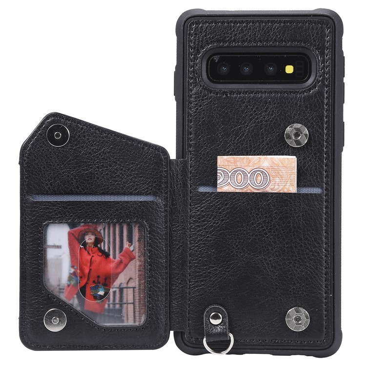 TPU+PU Leather Zipper Kickstand Leather Protection Casing for Samsung Galaxy S10 - Black-4