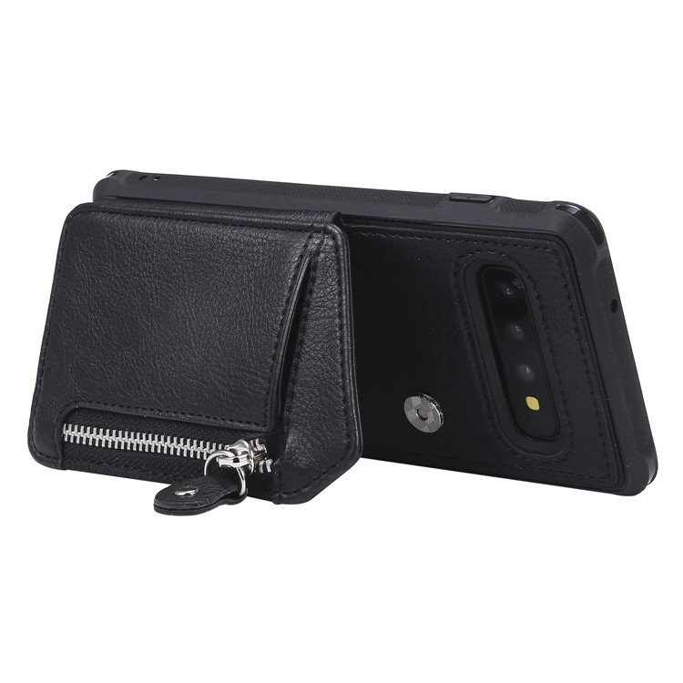 TPU+PU Leather Zipper Kickstand Leather Protection Casing for Samsung Galaxy S10 - Black-5