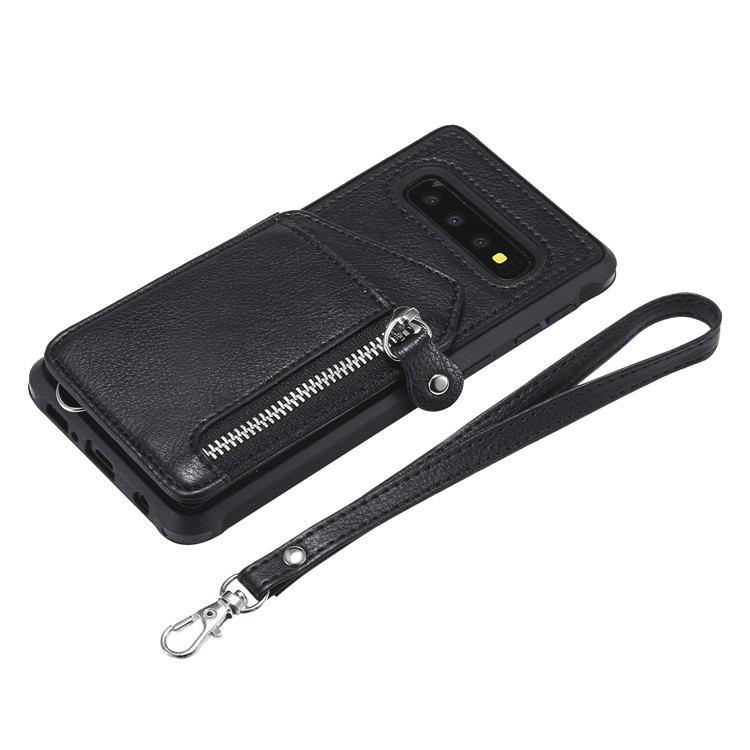 TPU+PU Leather Zipper Kickstand Leather Protection Casing for Samsung Galaxy S10 - Black-7