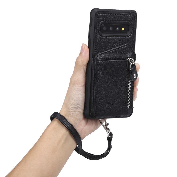 TPU+PU Leather Zipper Kickstand Leather Protection Casing for Samsung Galaxy S10 - Black-8