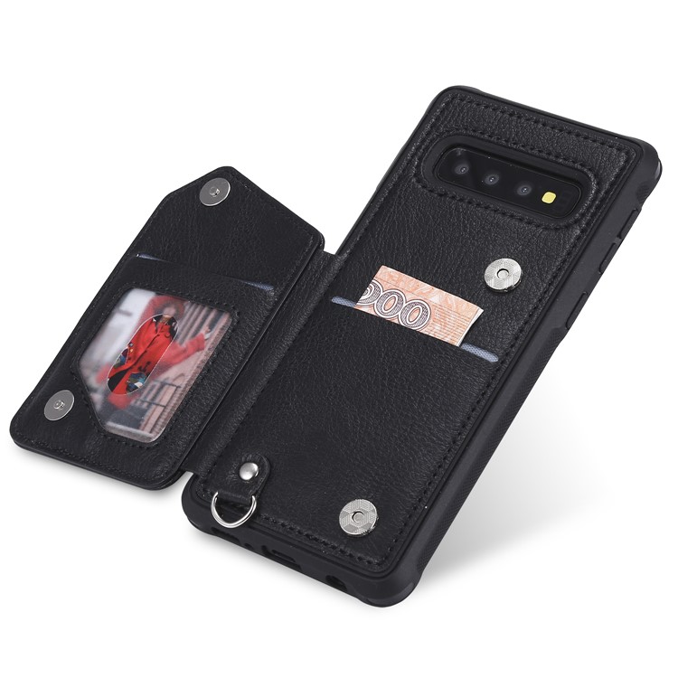 TPU+PU Leather Zipper Kickstand Leather Protection Casing for Samsung Galaxy S10 - Black-9