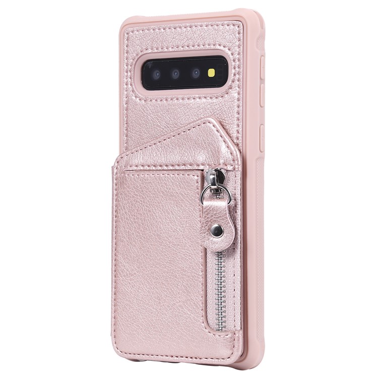 TPU+PU Leather Zipper Kickstand Leather Protection Casing for Samsung Galaxy S10 - Rose Gold-2