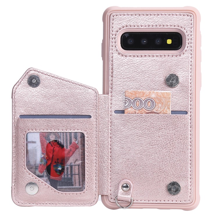 TPU+PU Leather Zipper Kickstand Leather Protection Casing for Samsung Galaxy S10 - Rose Gold-4