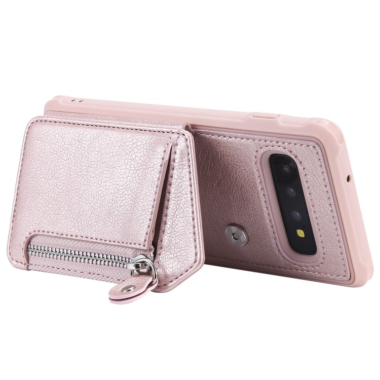 TPU+PU Leather Zipper Kickstand Leather Protection Casing for Samsung Galaxy S10 - Rose Gold-5