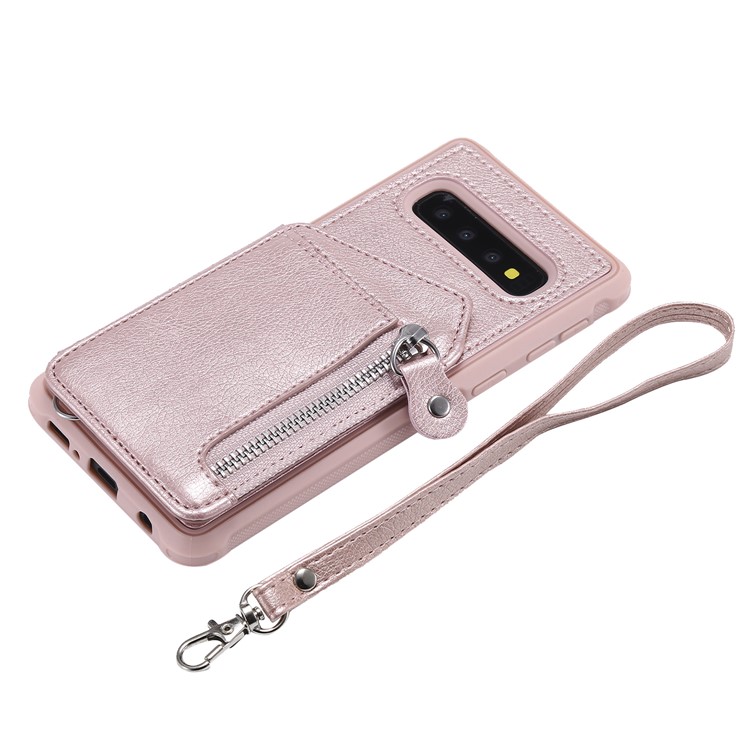 TPU+PU Leather Zipper Kickstand Leather Protection Casing for Samsung Galaxy S10 - Rose Gold-7