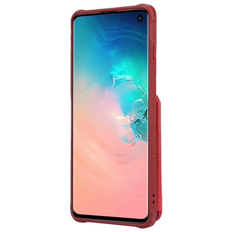 TPU+PU Leather Zipper Kickstand Leather Protection Casing for Samsung Galaxy S10 - Red-3