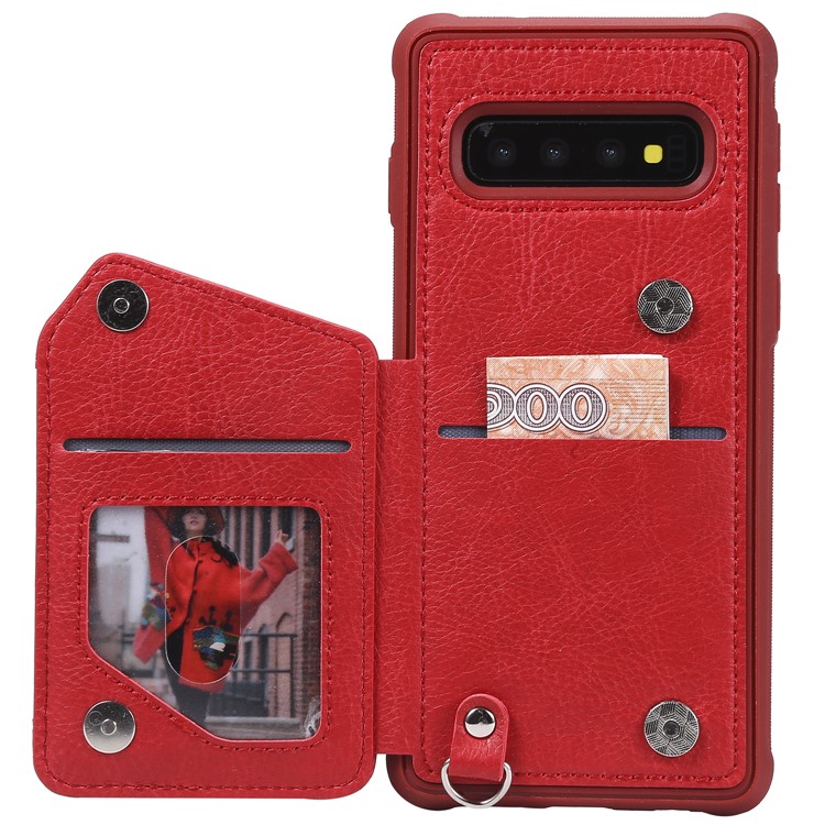 TPU+PU Leather Zipper Kickstand Leather Protection Casing for Samsung Galaxy S10 - Red-4