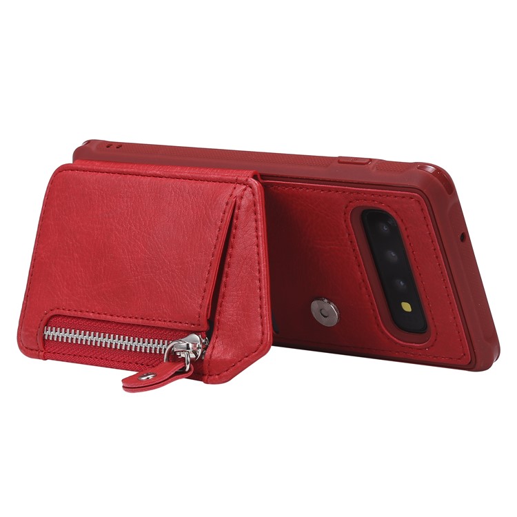 TPU+PU Leather Zipper Kickstand Leather Protection Casing for Samsung Galaxy S10 - Red-5