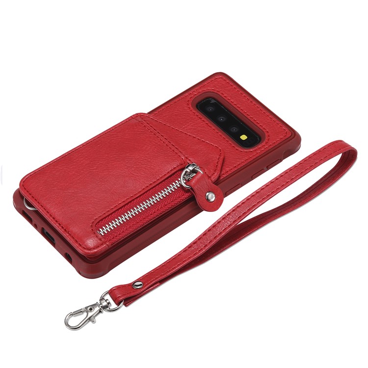 TPU+PU Leather Zipper Kickstand Leather Protection Casing for Samsung Galaxy S10 - Red-7