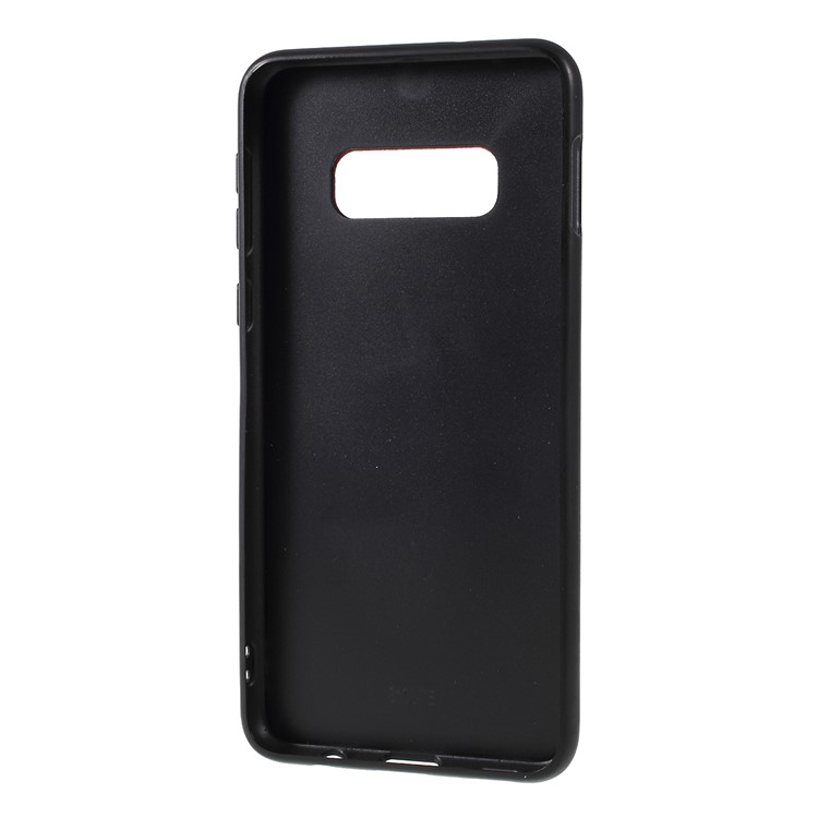 Embroidery Pattern TPU+PU Leather Coated Phone Case for Samsung Galaxy S10e - Black/Dog Wearing Hat-3