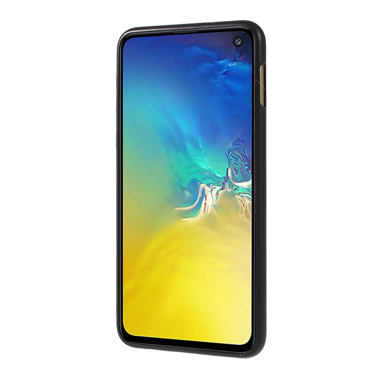 Embroidery Pattern TPU+PU Leather Coated Phone Case for Samsung Galaxy S10e - Black / Bear Pattern-2