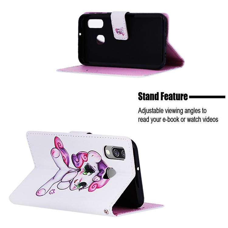 Pattern Printing Wallet Leather Stand Case for Samsung Galaxy A40 - Lovely Unicorn-4