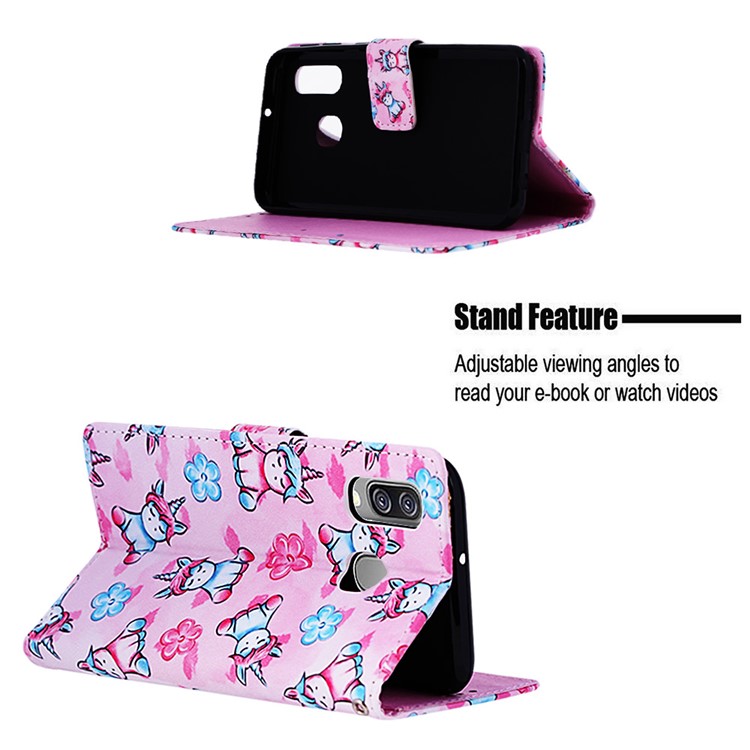 Pattern Printing Wallet Leather Stand Case for Samsung Galaxy A40 - Unicorns and Flower-4