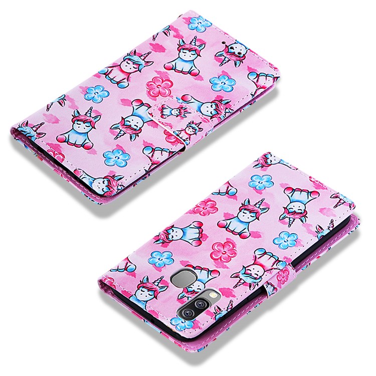 Pattern Printing Wallet Leather Stand Case for Samsung Galaxy A40 - Unicorns and Flower-7