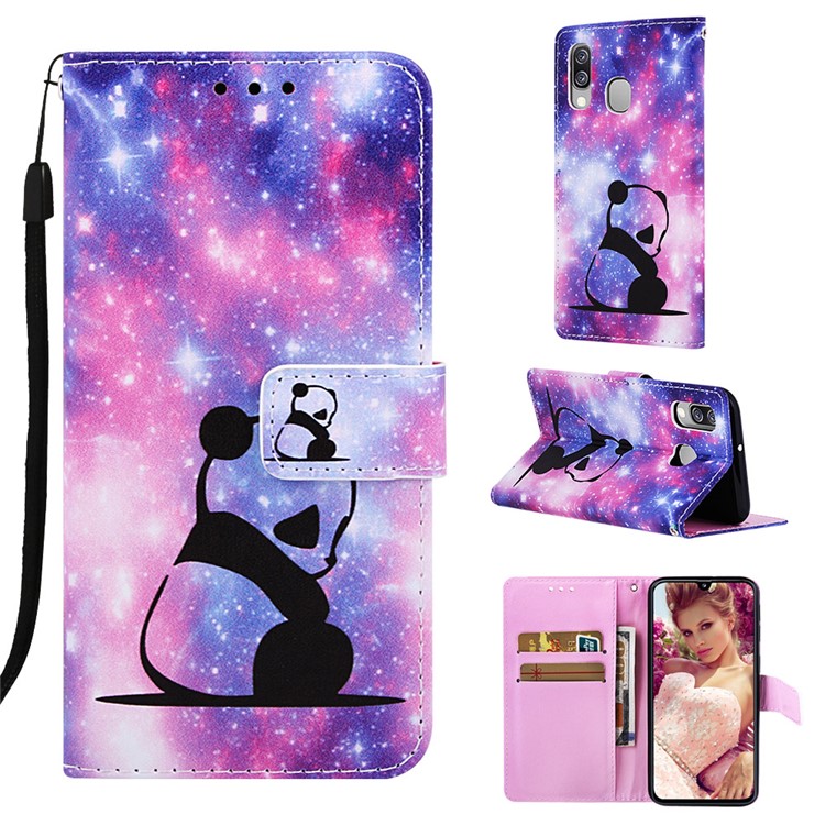 Pattern Printing Wallet Leather Stand Case for Samsung Galaxy A40 - Panda-1