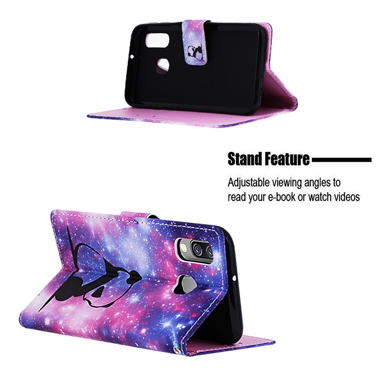 Pattern Printing Wallet Leather Stand Case for Samsung Galaxy A40 - Panda-4