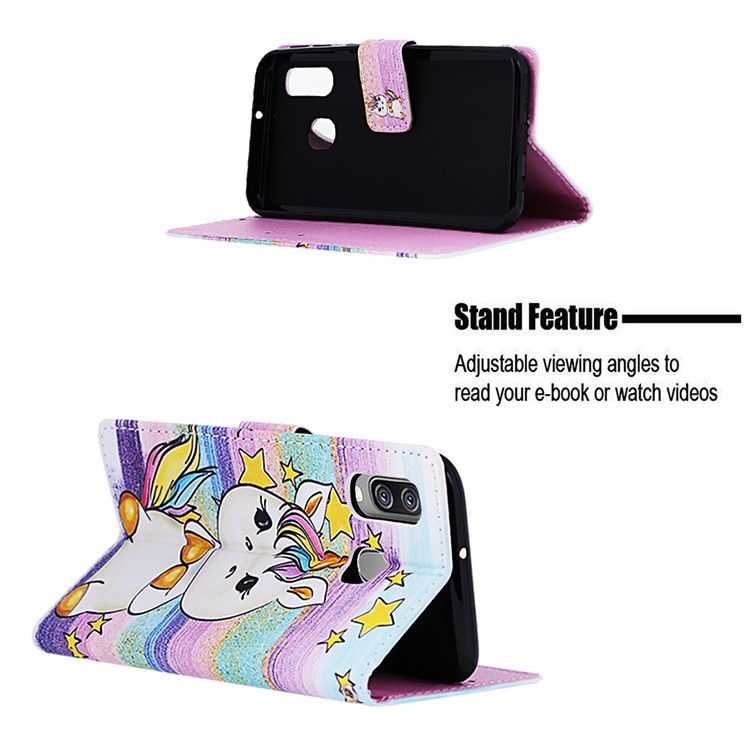 Musterdruck Brieftasche Ledertasche Für Samsung Galaxy A40 - Stern Und Einhorn-4