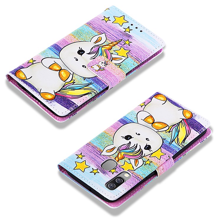 Musterdruck Brieftasche Ledertasche Für Samsung Galaxy A40 - Stern Und Einhorn-7
