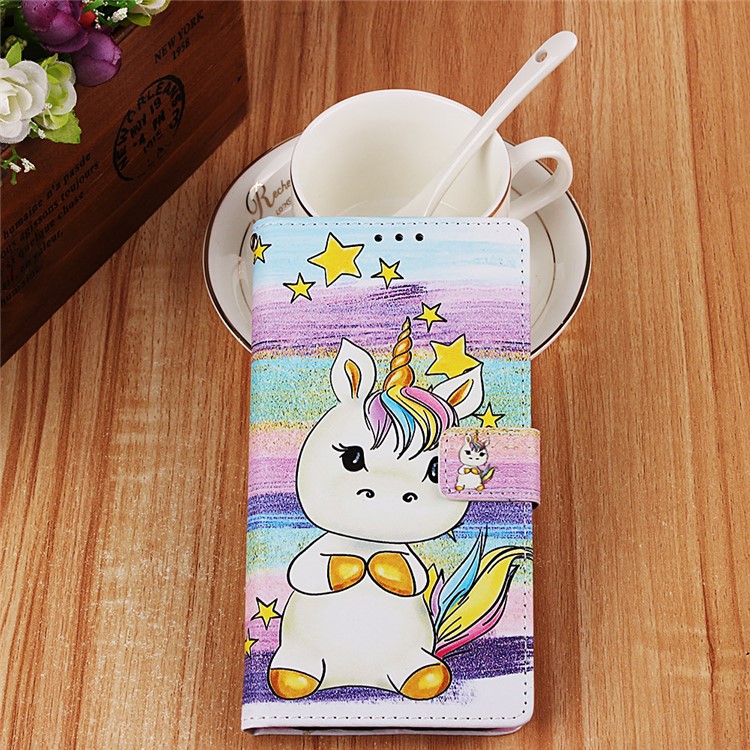 Musterdruck Brieftasche Ledertasche Für Samsung Galaxy A40 - Stern Und Einhorn-8