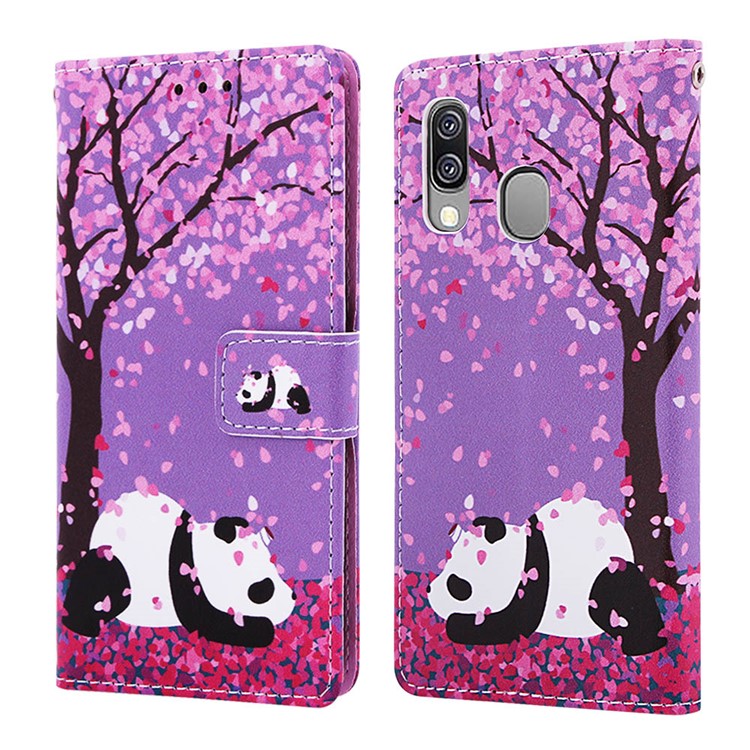 Pattern Printing Wallet Leather Stand Case for Samsung Galaxy A40 - Panda Under The Tree-3