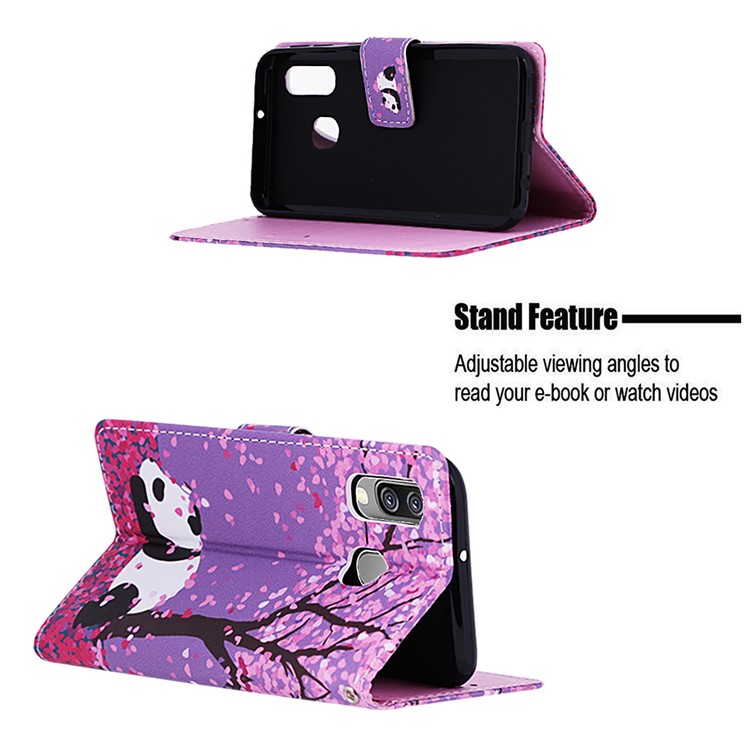 Pattern Printing Wallet Leather Stand Case for Samsung Galaxy A40 - Panda Under The Tree-4