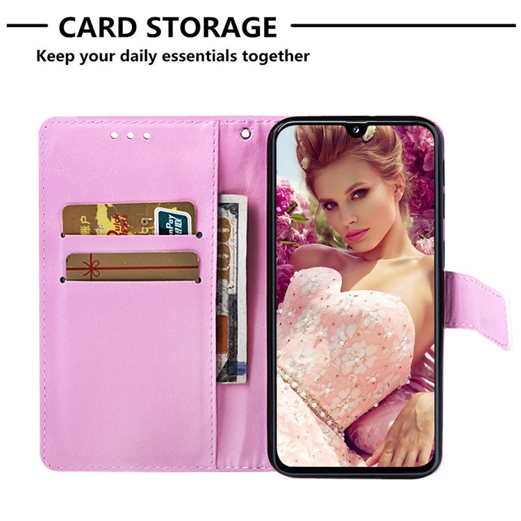 Pattern Printing Wallet Leather Stand Case for Samsung Galaxy A40 - Panda Under The Tree-6