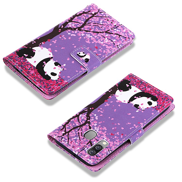 Pattern Printing Wallet Leather Stand Case for Samsung Galaxy A40 - Panda Under The Tree-7