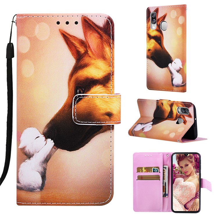 Support De Portefeuille En Cuir D'impression Modèle Pour Samsung Galaxy A40 - Chat Et Chien-1