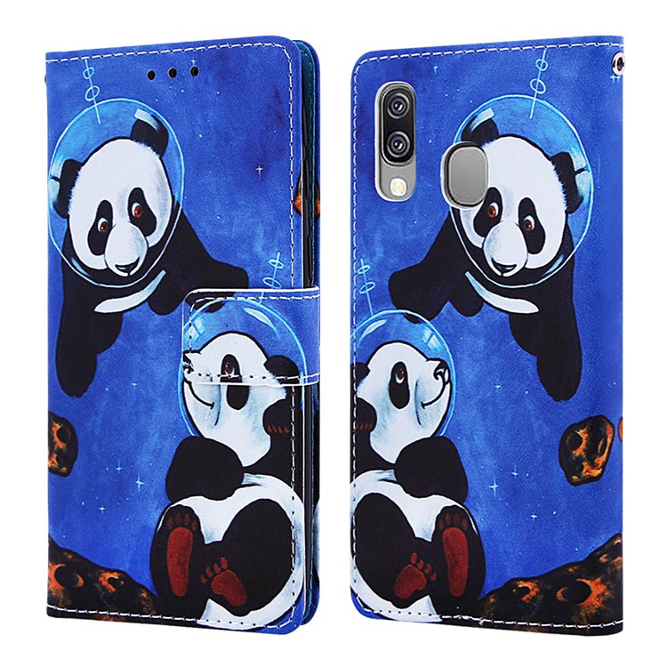 Pattern Printing Wallet Leather Stand Case for Samsung Galaxy A40 - Two Pandas-3