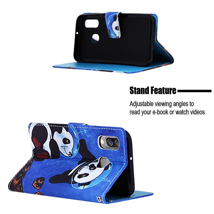 Pattern Printing Wallet Leather Stand Case for Samsung Galaxy A40 - Two Pandas-4