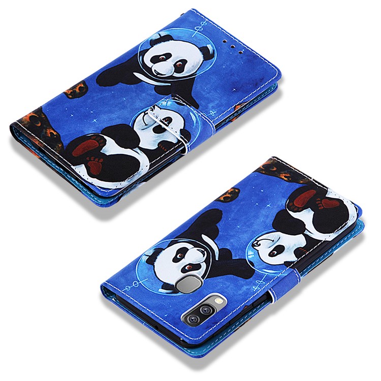 Pattern Printing Wallet Leather Stand Case for Samsung Galaxy A40 - Two Pandas-7