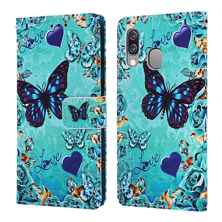 Pattern Printing Wallet Leather Stand Case for Samsung Galaxy A40 - Butterflies-3