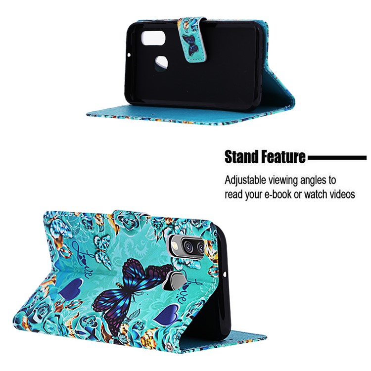 Pattern Printing Wallet Leather Stand Case for Samsung Galaxy A40 - Butterflies-4