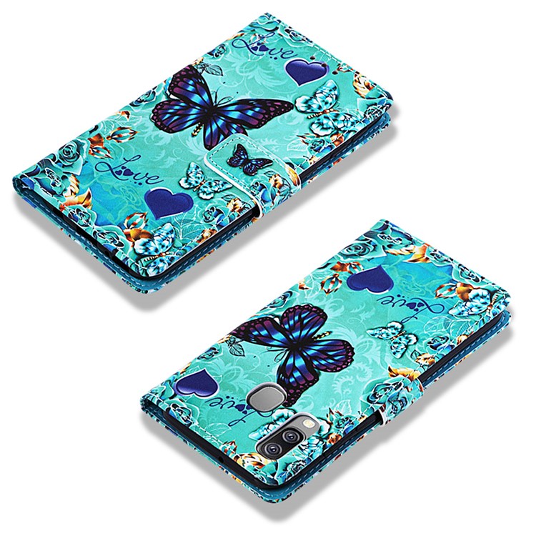 Pattern Printing Wallet Leather Stand Case for Samsung Galaxy A40 - Butterflies-7