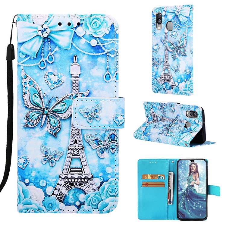 Pattern Printing Wallet Leather Stand Case for Samsung Galaxy A40 - Eiffel Tower-1