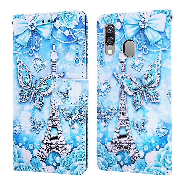 Pattern Printing Wallet Leather Stand Case for Samsung Galaxy A40 - Eiffel Tower-3