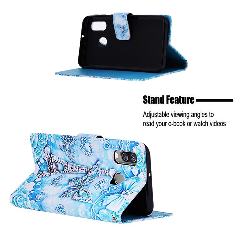 Pattern Printing Wallet Leather Stand Case for Samsung Galaxy A40 - Eiffel Tower-4