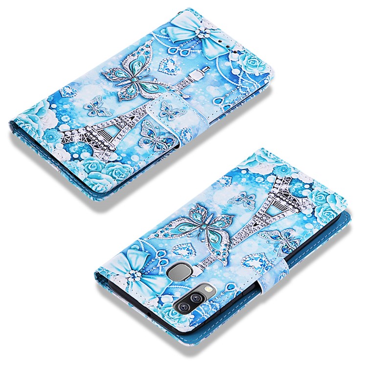 Pattern Printing Wallet Leather Stand Case for Samsung Galaxy A40 - Eiffel Tower-7